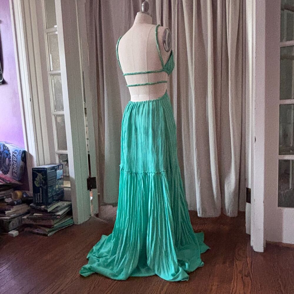 Jonathan Simkhai Liz Pleated‎ Gown Kiwi Green Cutout Maxi Est. Large *READ DESC* - Picture 2 of 11